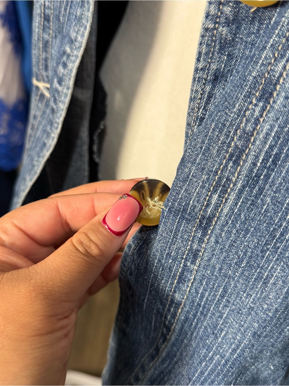 Women's Blue Denim Button-Front Minimalist Mandarin Chic XL Barrel Jacket - Picture 6 of 9